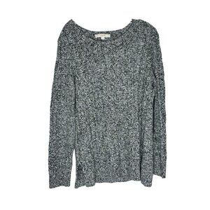Ann Taylor LOFT Women’s Sweater XL Black White Marled Knit Cable Long Sleeve